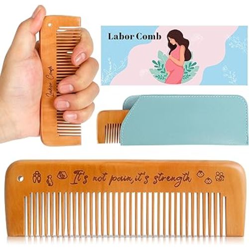 Arrozon Rectangular Labor Comb - Birthing and Delivery Essential for Pregnancy, Wooden Birth Gift for New Moms