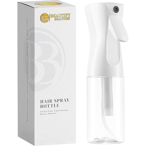 BeautifyBeauties Hair Spray Bottle – Ultra Fine Continuous Water Mister for Hairstyling, Cleaning, Plants, Misting & Skin Care (Clear, 6.8 Ounces)