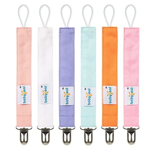 Babygoal Girl Pacifier Clips, 6 Pack Solid Color Pacifier Holder Clips for Boys and Girls Fits for Most Pacifier Styles and Baby Gift 6MP23 - 02 Pure girl color