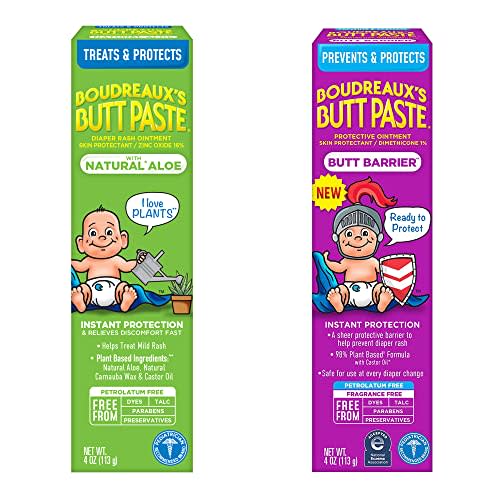 Boudreaux's Butt Paste 4oz Butt Barrier Ointment and 4oz Natural Aloe Diaper Rash Ointment