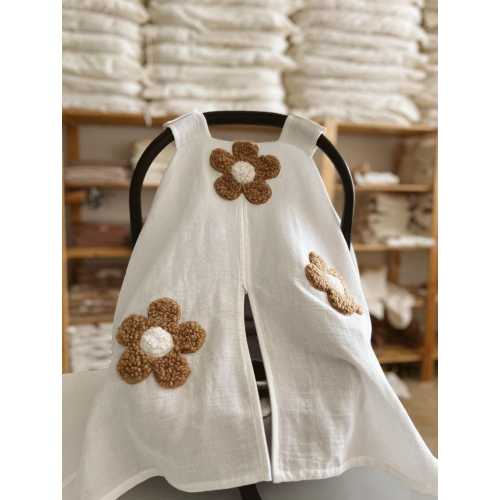 Muslin Car Seat Canopy: Zippered Front, Teddy, Flower, Moon, Heart Motives