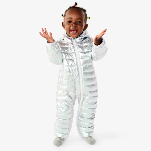 Baby lightweight puffer suit in silver | Primary.com