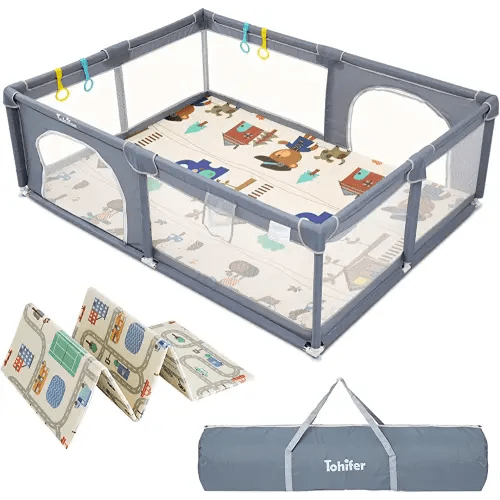 Baby Playpen with Mat, Large Baby Play Yard for Toddler, BPA-Free, Non-Toxic, Safe No Gaps Playards for Babies, Indoor & Outdoor Extra Large Kids Activity Center 79"x59"x26.5" with 0.4" Playmat