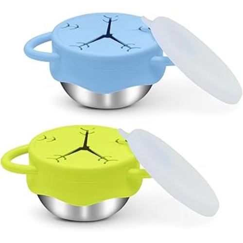 2 Pack Toddler Snack Containers –13.5oz Food Grade Stainless Steel Snack Cups for Toddlers Spill Proof with Snowflake Silicone Lids & Handles, Baby Snack Containers, Dishwasher Safe Toddler Snack Cups