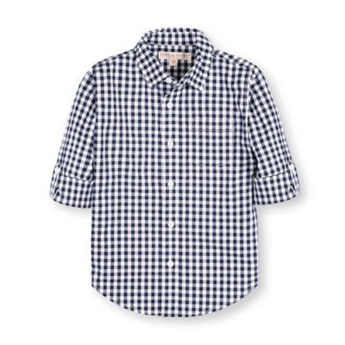 Hope & Henry Boys' Long Sleeve Stretch Poplin Roll-Up Button Down Shirt, Infant, 0-3 Months