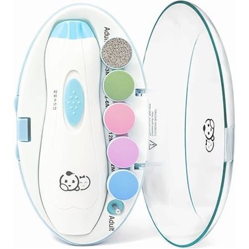 Royal Angels Upgraded 21 in 1 Baby Nail Trimmer with Labeled Case, 13 Extra Replacement Pads, Safe Electric Baby Nail File Kit for Newborns & Toddlers, Whisper Quiet Nail Clipper with LED Light (Blue)