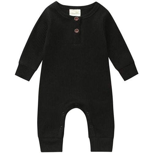 iddolaka Newborn Summer Baby Boy Girl Rompers Bodysuit Jumpsuit Playsuit One Piece Outfit Clothes - 0-3 Months - F-long Sleeve Romper Black