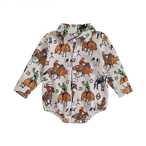Kayotuas Western Baby Boy Clothes Cowboy Shirt Romper Long/Short Sleeve Button Down Onesie Bodysuit Infant Gentleman Outfits