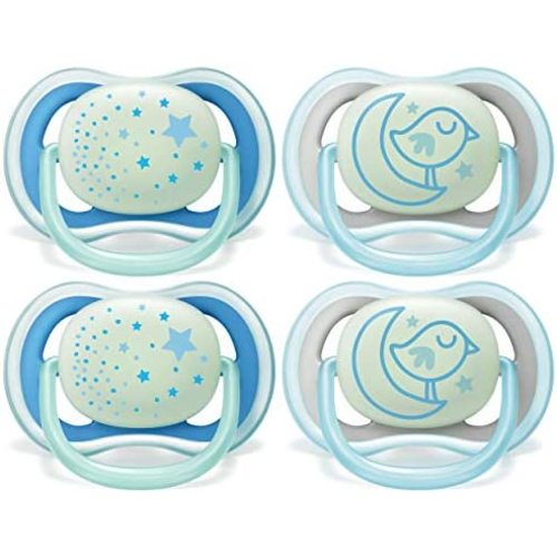 Philips AVENT Ultra Air Nighttime, 6-18 Months Pacifier, Blue, Pack of 4, SCF376/43