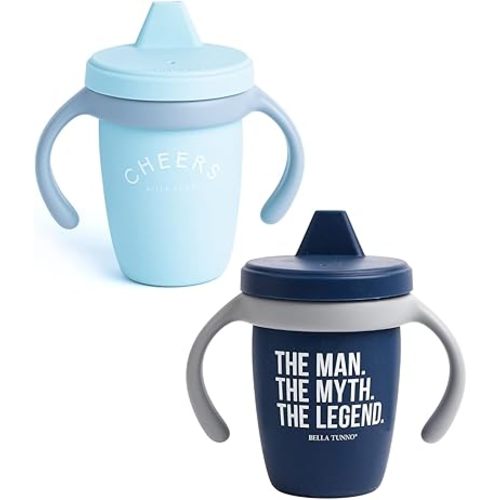 Bella Tunno Sippy Cup, Silicone Training Cup with Transition Handles for Infants, Toddlers & Kids, Babies 6-12 Months & Toddlers 1-3 Years, Boys & Girls, Cheers & The Man, 8 oz