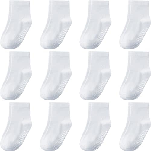 Baby Toddler Socks Grip Non Slip Boys Girls Cotton 12 Pack for Kids Ankle Cute Socks 6M-7Years