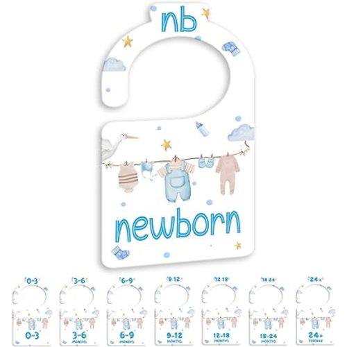 Boy Baby Closet Dividers for Nursery Closet Organizer, Newborn to 24 Months Size Clothes, Bule Hangers with Size Dividers, Double Sided