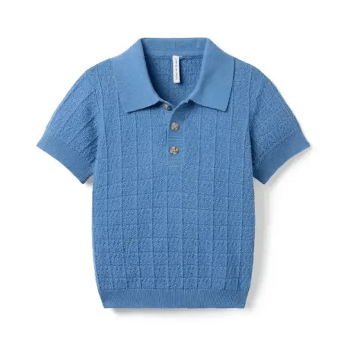 Boy Riverbank Blue Textured Knit Polo by Janie and Jack