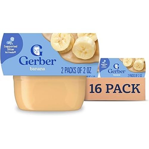 Gerber 1st Foods Baby Food Banana Puree, Natural & Non-GMO, 2 Ounce Tubs, 2-Pack (Pack of 8)