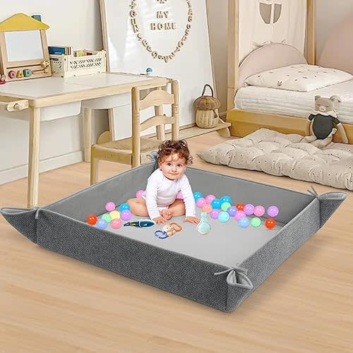 BALAPET Memory Foam Play Mat,2-in-1 Baby Activity Gym &Ball Pit Fold-Up Sides and Non-Slip Bottom,Soft Velvet Portable Mat for Kids Toddler Crawling and Play,Toys not Included(50''*50'')