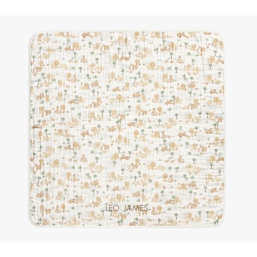 Lion Family Oversized Organic Muslin Baby Blanket