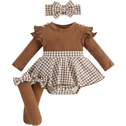 Giraropa Baby Girl Fall Winter Clothes Long Sleeve Romper Dress + Socks + Headband Newborn Infant Cute Casual Outfits