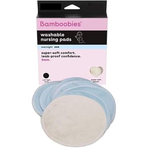 Bamboobies Overnight Nursing Pads, Ultra-Soft Velour, Reusable and Washable for Nightly Use, Leak-Proof Pads for Breastfeeding, 8 Pads