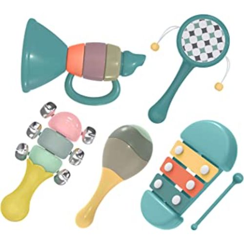 Montessori Musical Instruments for Babies and Toddlers Kids Musical Toy Set with Rattle Maracas,Trumpet, Xylophone and Handheld Drum for Preschool Boys and Girls Christmas Birthday Gift