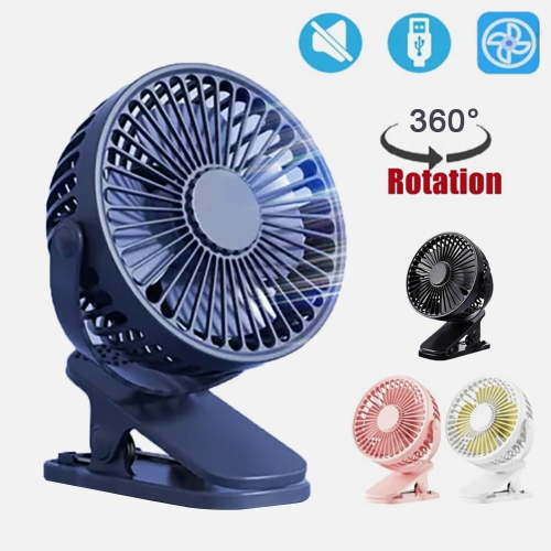 Rechargeable Clip on Fan 360° Rotate - Portable Stroller Fan with Strong Airflow, 3 Speeds Mini USB Desk Fan for Baby Crib, Office, Car, Camping | Quiet Personal Cooling Fan | Blue.