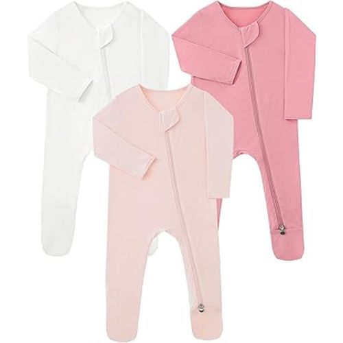 Baby Footie Pajamas Rayon Made from Bamboo 3 Pack 0-18 Months