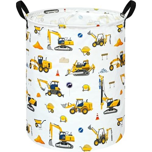 Kids Laundry Hamper Storage Basket Laundry Organizer Hamper Storage Bins Clothes Box Nursery Hamper Gift Basket with Handles(Excavator)