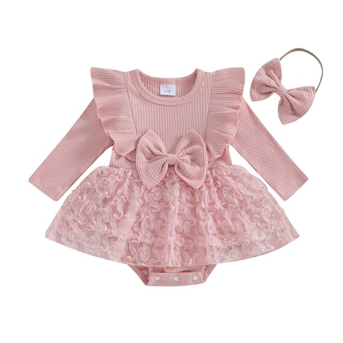 Newborn Baby Girl Fall Winter Outfit Set Plaid Romper Dress Ruffles Long Sleeve Clothes Jumpsuit with Bow Headband