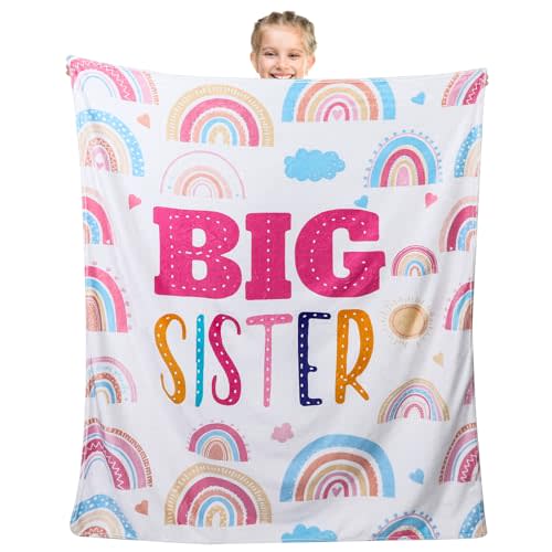 Buryeah 60" x 50" Big Sister Blanket Big Sister Gifts Big Sister Birthday Gift Ideas Soft Cozy Throw Blanket Soft Warm Flannel Blanket for Big Sister Baby Shower Party Supplies Big Sister Gift