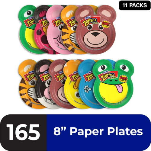 (11 pack) Hefty Zoo Pals Paper Plates for Kids, Assorted Animal Designs, 7.75 inch, 15 Count