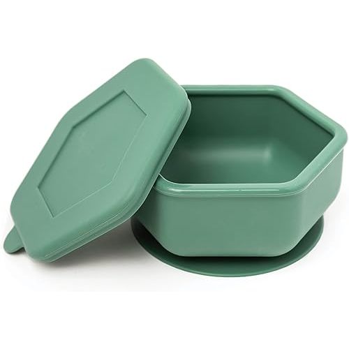Tiny Twinkle Silicone Suction Bowl with Lid for Baby and Toddler - 100% Silicone - BPA Free - Microwave Safe - Suction Bowls For Baby, Snack Containers For Toddlers (Olive)