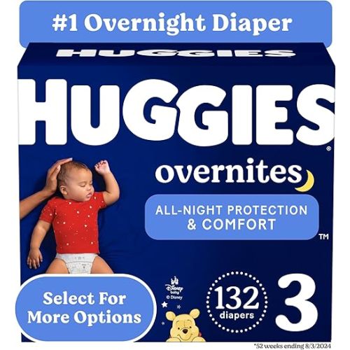 Huggies Size 3 Overnites Baby Diapers: Overnight Diapers, Size 3 (16-28 lbs), 132 Ct (2 Packs of 66)