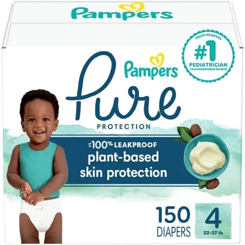 Pampers Pure Protection Diapers - Size 4, One Month Supply (150 Count), Hypoallergenic Premium Disposable Baby Diapers