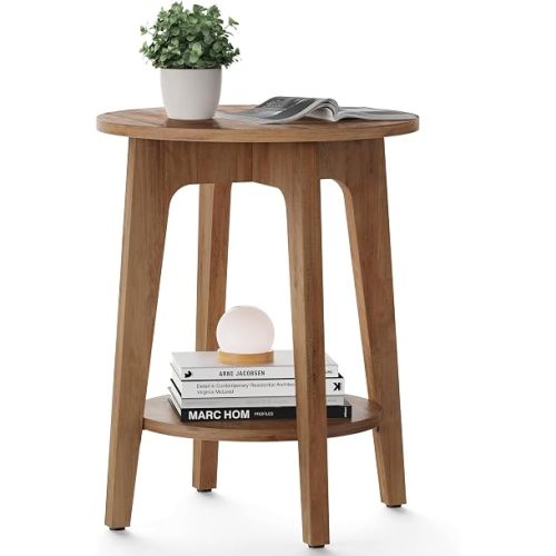 VASAGLE Round Side Table with Lower Shelf, End Table for Small Spaces