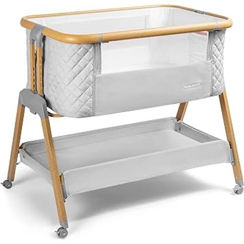 3 in 1 Baby Bassinet with Wheels, Portable Bedside Sleeper for Baby with 7 Adjustable Heights and Foam Mattress, Baby Bedside Crib for Newborns and Infants with Storage Basket, Carry Bag Included