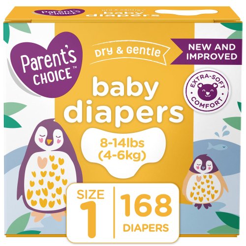 Parent's Choice Dry and Gentle Breathable and Wetness Indicator Diapers, Size 1, 168 Count