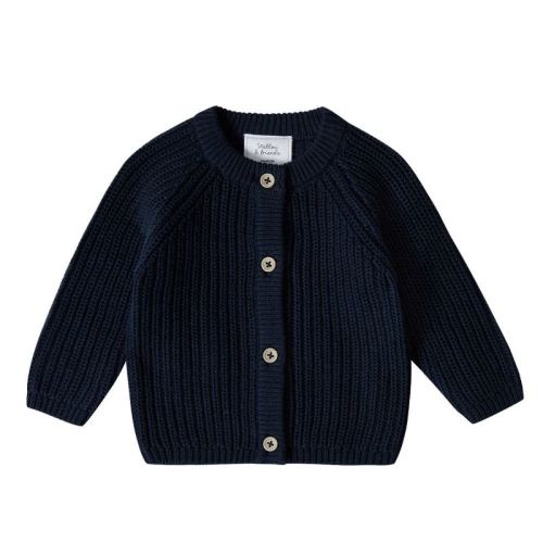 Stellou & Friends 100% Cotton Chunky Ribbed Knitted Cardigan for Boys & Girls Ages 0-6 Years, Color: Navy blue - Out of Stock, Size: 18-24 months