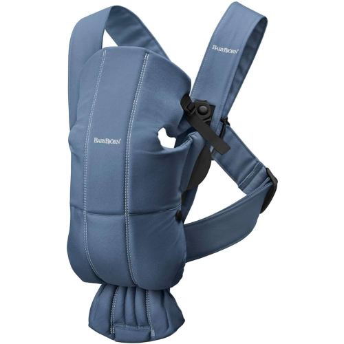 BabyBjorn Baby Carrier Mini, Cotton, Vintage Indigo Newborn Carrier (7-25 lbs), Ergonomic, Easy-to-Use