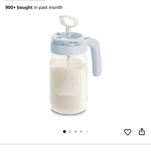 Papablic Glass Breastmilk Pitcher, Formula Mixing Pitcher with Mixing Handle Lid, 32 Oz Wide Mouth Mason Jar Mixer with Flip Locking Spout, Easy to Clean, BPA Free, Pink