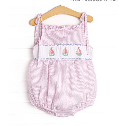 Coastal Cruise Smocked Bubble, Pink Seersucker – Stitchy Fish