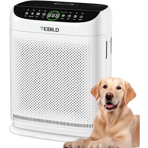 TEBILD Air Purifier for Home Large Room Up to 2500 Ft² with Washable Pre-Filters,HEPA Air Cleaner for Bedroom with PM2.5 Air Quality Display,Smart for Pets Dander, Dust & Pollen,ZX001,White
