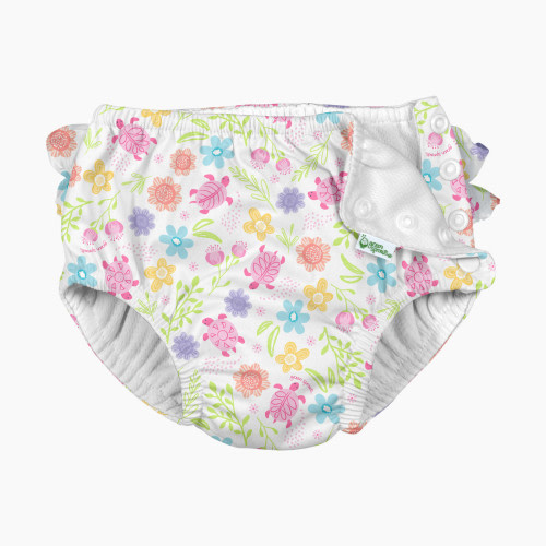 GREEN SPROUTS Eco Snap Ruffled Swim Diaper - White Turtle Floral, 6 Months