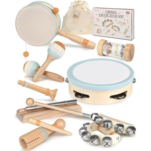 Musical Instruments - Montessori Music Toys for Toddlers 1-3 - Natural Wooden Instruments Toy for Babies 6-12-18 Months - Preschool Educational Toys for Boy Girls 1-3-2-4 Christmas Birthday Gifts