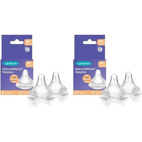 Lansinoh NaturalWave Baby Bottle Nipples, Medium Flow, Size 3M, Anti-Colic, 2 Count (Pack of 2)