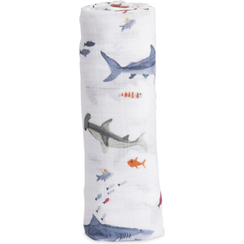 Cotton Muslin Swaddle Blanket , Shark - Little Unicorn | Maisonette