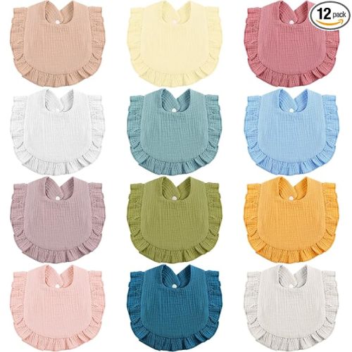JaGely 12 Pieces Baby Muslin Bibs Bandana Drool Bibs for Boys and Girls Soft Adjustable Baby Cotton Teething and Drooling for Newborn Toddler Infant