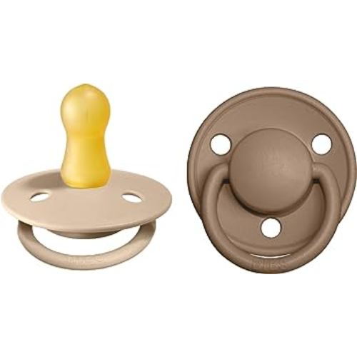 BIBS Pacifiers - De Lux Collection | BPA-Free Baby Pacifier | Made in Denmark | Set of 2 Vanilla/Dark Oak Color Premium Soothers | Size 0-6 Months