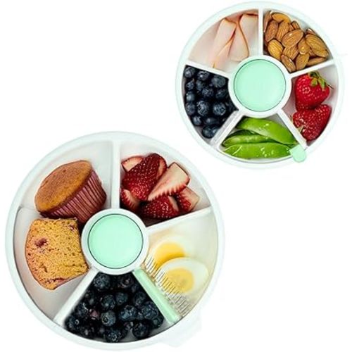GoBe Kids Mint Green Small and Large Snack Spinner Bundle with Hand Strap and Sticker Sheet - Reusable Snack Container with 5 Compartment Dispenser and Lid | BPA and PVC Free | Dishwasher Safe