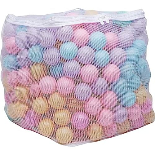 Amazon Basics BPA Free Crush-Proof Plastic Ball, Pit Balls with Storage Bag, Toddlers Kids 12+ Months, Pack of 400 Balls, 6 Pastel Colors