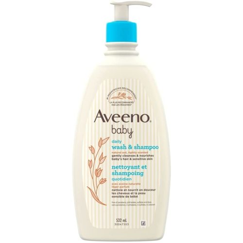 Aveeno Baby Daily Moisture Gentle Body Wash & Shampoo with Oat Extract, 2-in-1 Baby Bath Wash & Hair Shampoo, Tear- & Paraben-Free for Hair & Sensitive Skin, Lightly Scented, 18 fl. oz