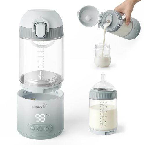 Grownsy Detachable Portable Bottle Warmer for Travel, All-in-One BPA-Free Shatterproof Non-Glass Milk Warmer with Nipple, Dual Heating Modes for Breastmilk & Formula, Fast Heating & Long Battery Life